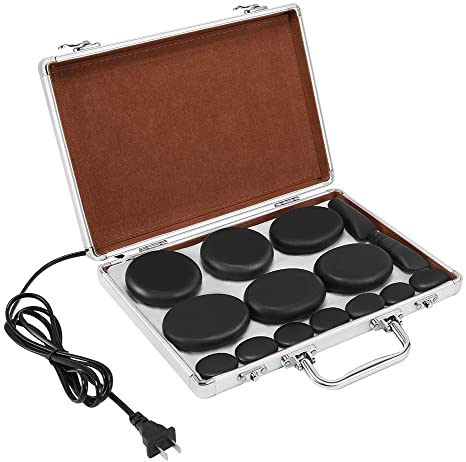 Hot Stone Massage Set, 18 Pieces of Basalt hot Stone with Heater kit, for Professional or Home spa, Relaxation, Treatment, Pain Relief
