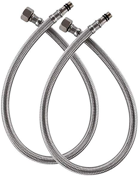 IKEBANA 18-Inch Long Braided Stainless Steel Faucet Connector, Supply Hose 3/8-Inch Female Compression Thread X M10 Male Connector, 2 Pcs