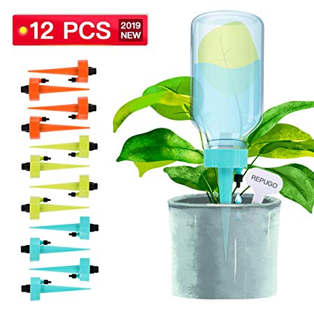 Self Watering Spikes, Plant Waterer, Plant Watering Spikes System, Automatic Vacation Drip Irrigation Watering Devices, Plant Watering Bulbs Globes Stakes System for Plants Indoor & Outdoor (12 Pack)