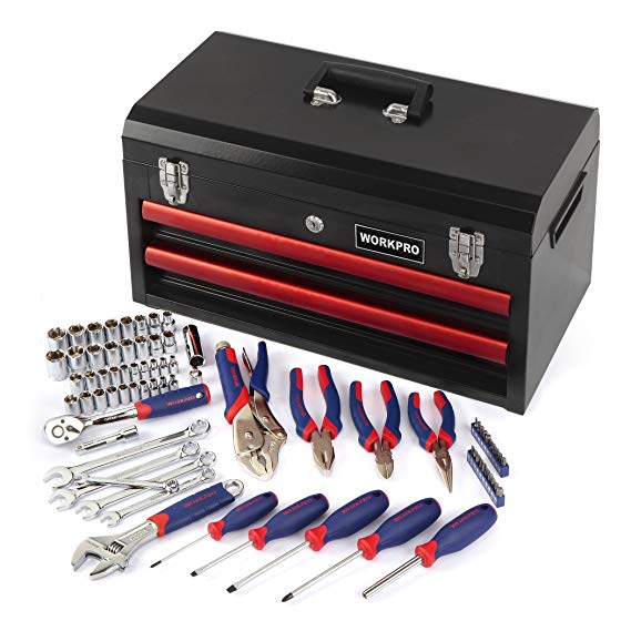 WORKPRO W009031A 76-Piece Mechanic Tool Kit with Heavy Duty Metal Box, Chrome Vanadium Steel Daily use Basic Tool Set