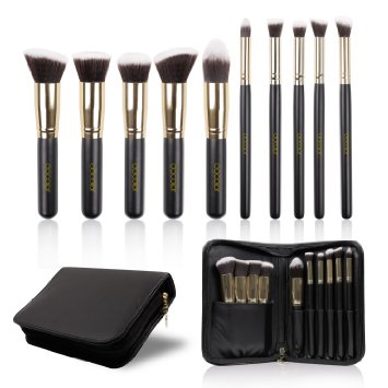 Docolor 10Pcs Makeup Brushes Set Kabuki Foundation Kits with Cases-Gloden