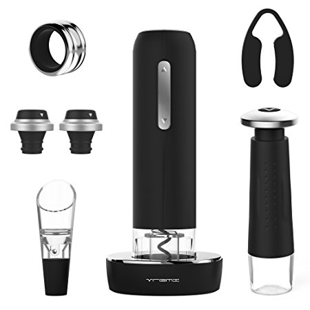 Vremi 9 Piece Wine Gift Set with Electric Opener and Vacuum Preserver - Wine Gifts inc. Aerating Pourer with Foil Cutter and Drip Ring - Wine Bottle Gift Set also has 2 Airtight Stoppers