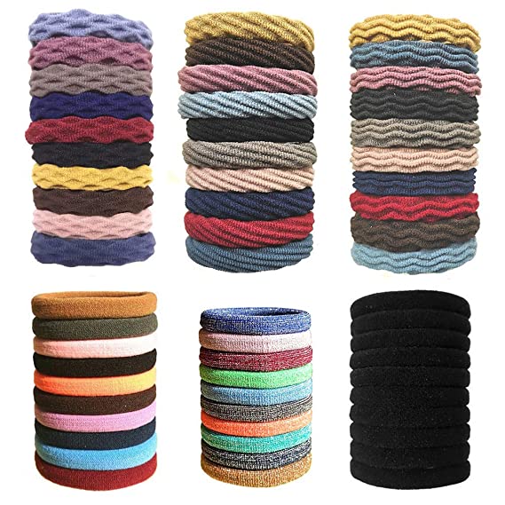 Soft Hair Ties 60PCS Seamless Cotton Hair Bands Strechy Ponytail Holders For Girls/Women,No Crease Hair Ties Bulk For Bun Pigtail
