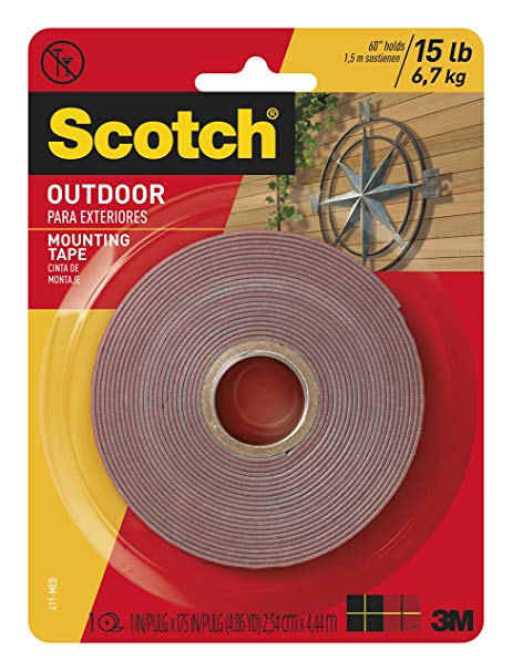 Scotch Outdoor Mounting Tape, 1-inch x 175-inches, Gray, 1-Roll (411-MEDIUM)