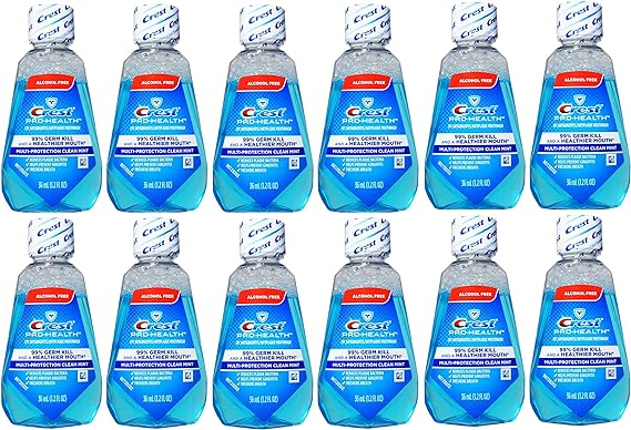 Crest Pro-Health Clean Mint Multi-Protection Mouthwash (Mouthrinse), Travel Size 1.2 oz (32ml) - Pack of 12