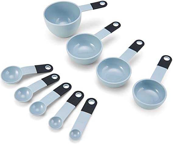 KitchenAid KE475OHMYA Classic Measuring Cups And Spoons Set, Set of 9, Misty Blue/Black