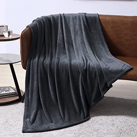 EXQ Home Fleece Blanket Charcoal Grey Throw Blanket for Couch or Bed - Microfiber Fuzzy Flannel Blanket for Adults or Kids