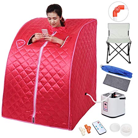 AW Portable Large Chair Red Personal Therapeutic Steam Sauna SPA Slim Detox Weight Loss Home Indoor