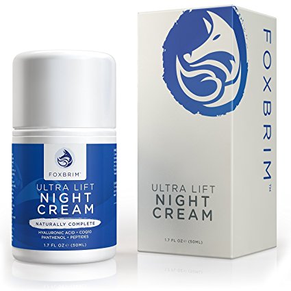 Foxbrim Anti Aging Face Cream - Ultra Lifting Night Cream - With Skin Smoothing Anti Wrinkle Natural & Organic Ingredients - CoQ10, Panthenol, Peptides, Hyaluronic Acid & More - 1.7OZ