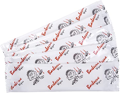 Pre-moistened BBQ and Grill Logo Hand Wipes Case of 250 Individually Wrapped 10x8” Extra Thick Towels Perfect for Cookouts, BBQs, Catering, Large Parties