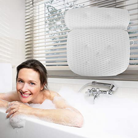 Bath Pillow, Bath Pillows for Tub With 7 Suction Cups 4D Air Mesh Non-slip Soft Support the Head Neck Back Shoulders Suitable for Hot Tubs Massage Bathtubs and Home Spa