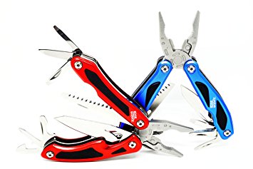 EdgeWorks Mega Multi-Tool 2 Pack of 13-in-1 Heavy-Duty Multi-Tools (Red and Blue): includes pliers, knife, saw blade, screwdrivers, punch/ awl and more! Plus each tool has a HD Nylon Belt Pouch!