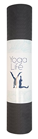 Yoga Life 6 Millimeter (Aprox. 1/4 Inch) Eco Friendly, Biodegradable, Anti Slip, Anti Bacterial, Non Toxic, Non Smelly, PVC Free, Black and Blue Yoga Mat with Free Strap