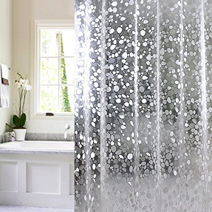 Shower Curtain, Jaragar Waterproof Mildewproof Semi Transparent PVC Shower Curtain with Crystal Stone Pattern Bath Accessories 71 x 71 inch with Plastic Hooks