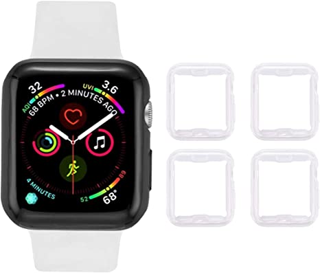 Tranesca 4 Pack TPU Protective Watch Case 44mm with Built-in HD Clear Ultra-Thin Screen Protector Compatible with Apple Watch Series 4/5/6 and Apple Watch SE (Crystal Clear)