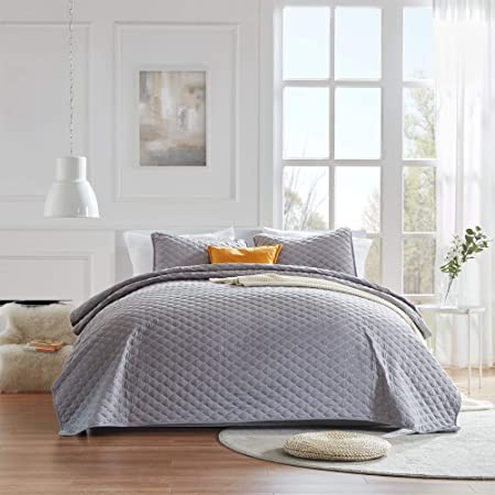 SLEEP ZONE Premium Quilt Set 120gsm Fabric Stich Bedding Set Twin Size 68x86 inch with 1 Pillow Sham Ultra Soft Lightweight Microfiber Bedspread Coverlet for All Season, Gull Gray, Twin