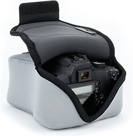 USA Gear DSLR Camera Bag for Digital Camera with Neoprene Protection, Holster Belt Loop and Accessory Storage - Camera Case Compatible with Canon, Nikon, Sony, Olympus, Pentax and More - Grey