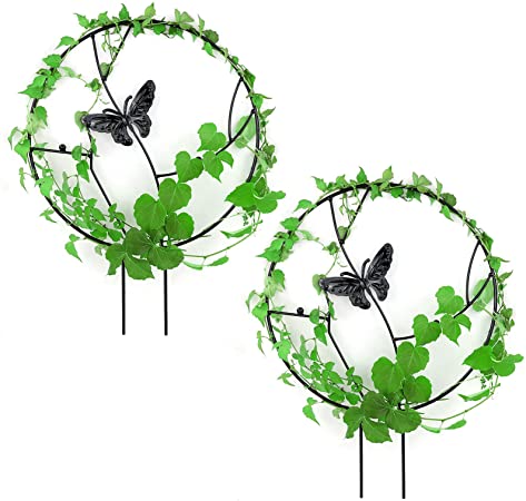 LadyRosian Trellis for Climbing Plants Outdoor , Garden Trellis Metal with Butterfly,16.5''H11.8''W Rust-Proof Coating Trellis for Potted Plants Flower Vine Pea Ivy (2 Packs)