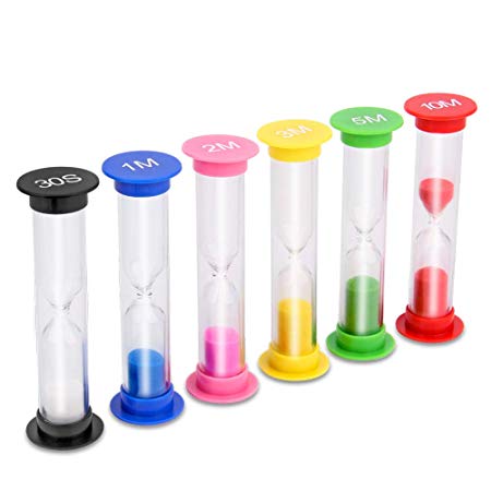 Sand Timer VAGREEZ 6 Colored Hourglass Sand Timers Clock Toothbrush Timer 30sec / 1min / 2mins / 3mins / 5mins / 10mins for Kids Games Classroom Home Office Kitchen Use (Pack of 6)