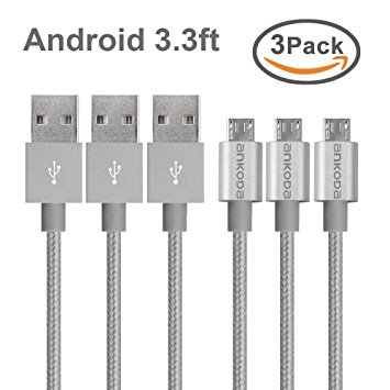 Micro USB Cable [Ultra Durable] Ankoda [3-Pack 1M] Nylon Braided Android Charger Cables for Smartphones Samsung Galaxy, Nexus, LG, Sony, Xiaomi, HTC, Motorola, Kindle, PS4 Controller, and More