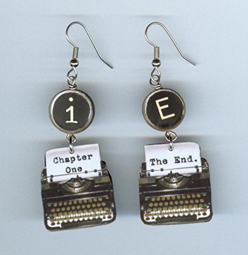 Author Writer Typewriter earrings keys Chapter one The End authors gift writers gift