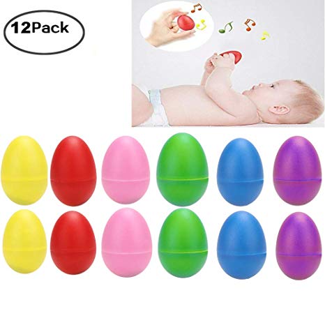 12pcs Plastic Egg Shakers Set with 6 Different Colors, Percussion Musical Maracas Eggs for Child Percussion Instruments and Kids Rhythm Toys