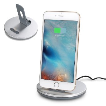 [2 in 1] iPhone Charging Dock Station, Outtek Aluminum Lighting Charging Stand Dock for iPhone 6/ 6S /Plus /5 /5S ,iPad (Silver)