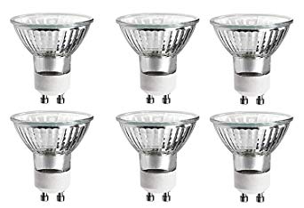 35 Watts Halogen Light Bulb MR16 GU10 Base 35w 120v Reflector Flood Lights for Track Lighting Bulbs and Recessed Cans Spotlights with UV Filter Cover 35MR16/GU10/FL Pack Of 6