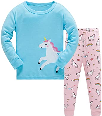 AmberEft Pajamas for Girls Cotton Toddler Kid Clothes 2-Piece Sleepwear Children PJs Set 2-8T