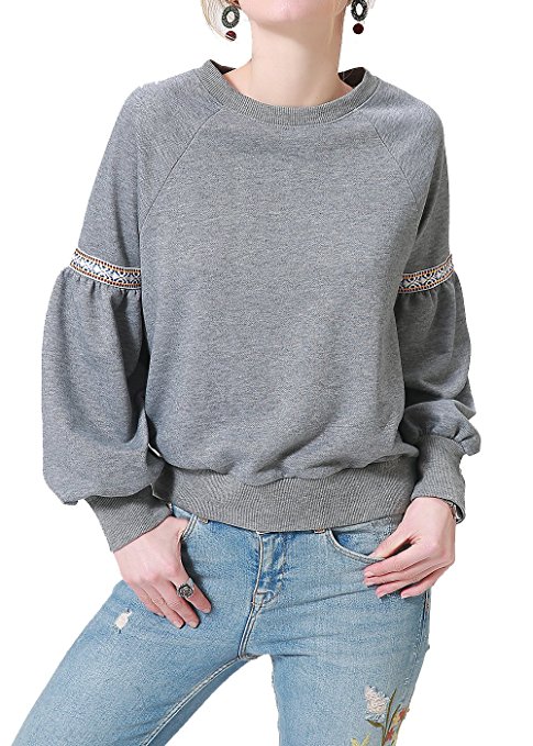 Zevrez Women's Casual Sweatshirt Long Sleeve Ribbon Pullover Crewneck Loose Shirts