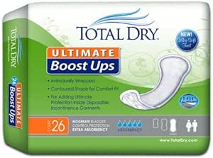 TotalDry Ultimate Boost Ups Incontinence Booster Pad, 16-1/2 Inch Length Moderate Absorbency One Size Fits Most Adult Unisex Disposable, Secure Personal Care Products, SP1599 - Pack of 26