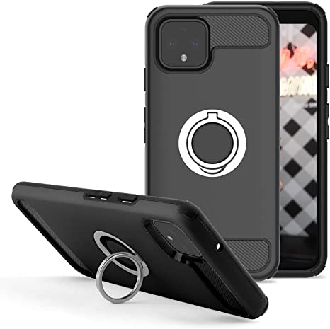 abitku Ring Kickstand Case for Google Pixel 4 XL 6.3'' (2019), Pixel 4 XL Heavy Duty Protective Phone Case Rugged TPU Cover Shockproof Defender Case (Black, Pixel 4XL 6.3'')