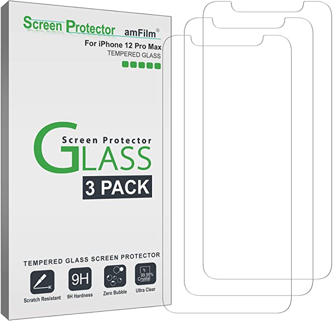 amFilm (3 Pack) iPhone 12 Pro Max Screen Protector Glass Film (2020) - Case Friendly (Easy Install) Tempered Glass Screen Protector for iPhone 12 Pro Max (6.7 Inch)