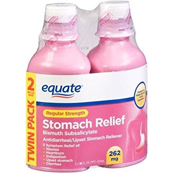 Equate - Stomach Relief, Regular Strength Pink Liquid (2X 262 mg= 525 mg) 32 fl oz (Compare to Pepto-Bismol)