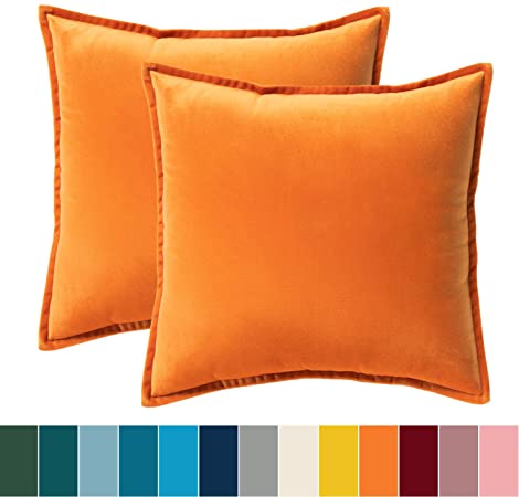 Bedsure Velvet Cushion Cover 2 Pack Orange Decorative Pillowcases for Sofa and Couch, 40cm x 40cm (16in x 16in)