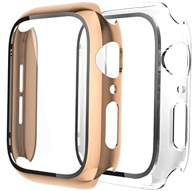 [2 Pack] GBPOOT Compatible with Apple Watch Case 44mm with Screen Protector,Ultra-Thin TPU Full Screen Protector Film,Hard PC Shockproof Bumper Cover for iWatch Series SE/6/5/4