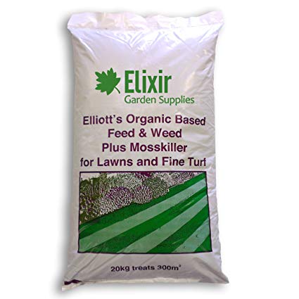 Elixir 4 in 1 Weeds   Strengthens   Feeds   Moss Killer 10-4-4 3.5 Fe Grass/Lawn Fertiliser Treats Upto 300m² | Weed Feed Moss killer LARGE 20Kg bag