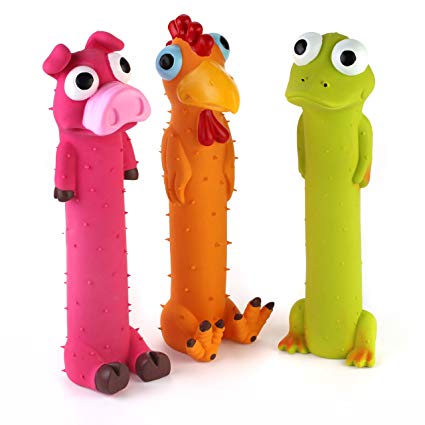 Chiwava 3 Pack 9" Squeaky Latex Dog Toys Standing Stick Animal Puppy Fetch Interactive Play for Small Medium Dogs