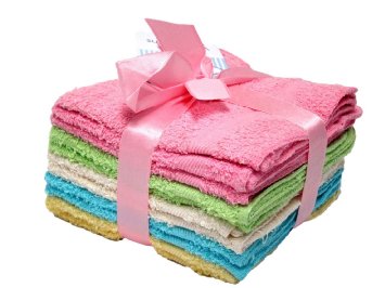 DELUXE 100% Cotton WASHCLOTHS, 10pc Set, Colors may Vary