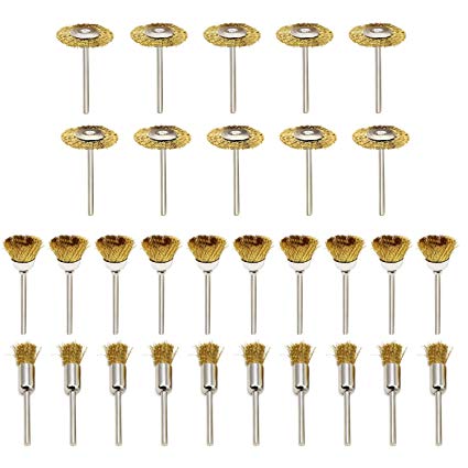 WiMas 30PCS Brass Steel Wheel Wire Brushes Polishing Pad Buffing Wheel Brushes Mixed Set for Rotary Tool