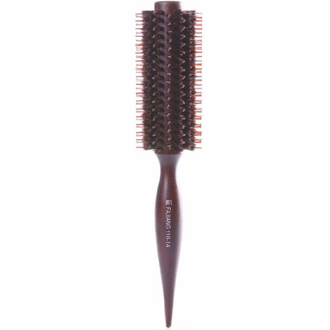 Minalo Styling Essentials 100% Natural Boar Bristles Hair Brush With Pin Tail, Round Comb Ruled 2.1-Inch