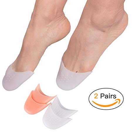 2 Pairs Soft Gel Toe Protectors Covers Faireach Toe Caps Metatarsal Pads with Forefoot Cushion Ballet Pointe Dance Athlete Shoe Pads 4 PCS