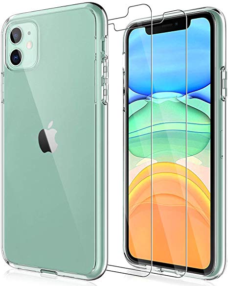 LK iPhone 11 Case with 2 Pack Tempered Glass Screen Protector [Acrylic Back and TPU Bumper], [Shock-Absorption] [Full Protection] Cover - Clear