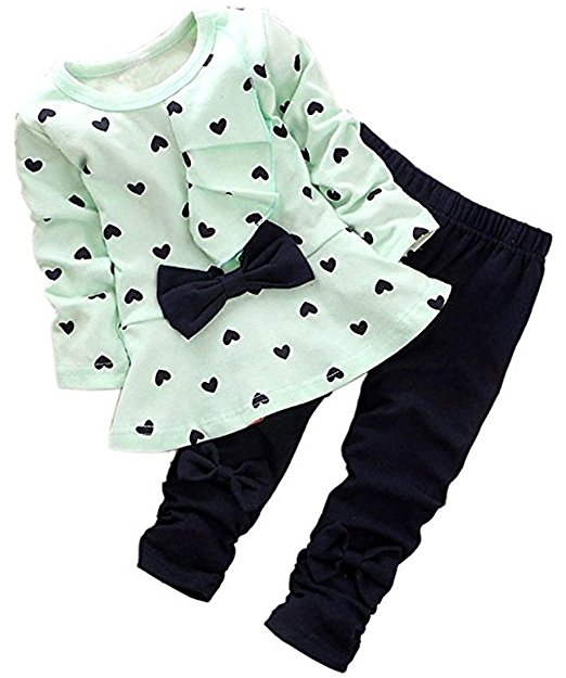Baby Girls' Bowknot 2pcs Set Children Clothes Suit Top and Pants(FBA)