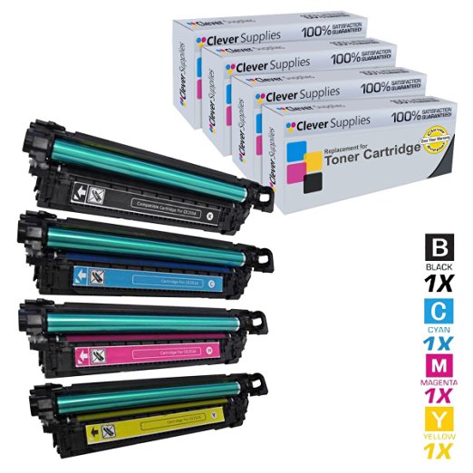 Clever Supplies© Compatible Toner Cartridges 4 Color Set for HP CP3525n (CE250A, CE251A, CE252A, CE253A) HP 504A, COLOR LASERJET CM3530, CM3530FS, CP3525DN, CP3525X, CP3520, CM3530FS MFP
