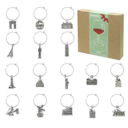 16 Piece Travel Themed Wine Glass Charms,Wine Tasting Party Decoration Supplies Gift