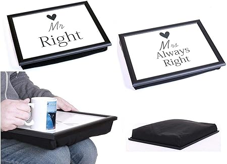 MR RIGHT & MRS ALWAYS RIGHT BEAN BAG PADDED CUSHION LAP TRAY SERVING SET
