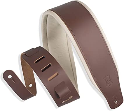 Levy's Leathers 3" Wide Leather Guitar Strap with Foam Padding and Garment Leather Backing; Brown and Cream (M26PD-BRN_CRM)