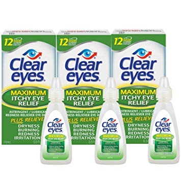Clear Eyes Maximum Itchy Eye Relief Drops, 3 Count, 0.5 oz - Pack of 3