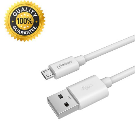 Gembonics 6.5ft Premium Micro USB to USB Cable High Speed USB 2.0 A Male to Micro B for Android, Samsung, HTC, Nokia, Portable Charger, Power Bank, Smartphones, Tablets and other Micro USB Charged Devices (White)